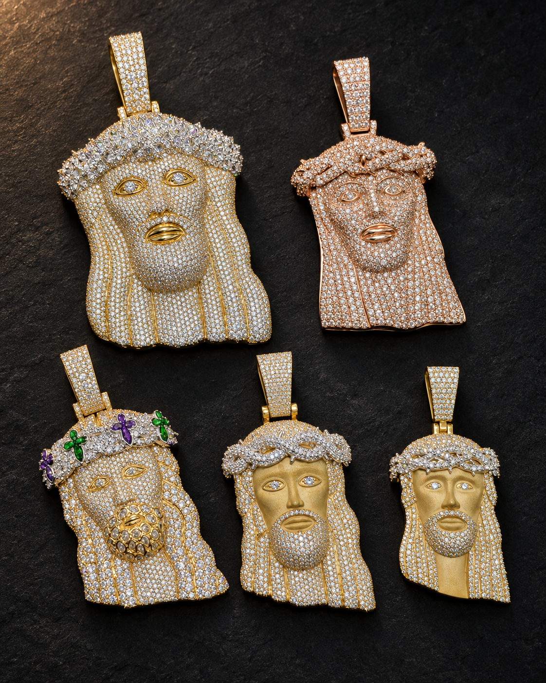 The Jesus Collection — natural diamond pendants in yellow and rose gold