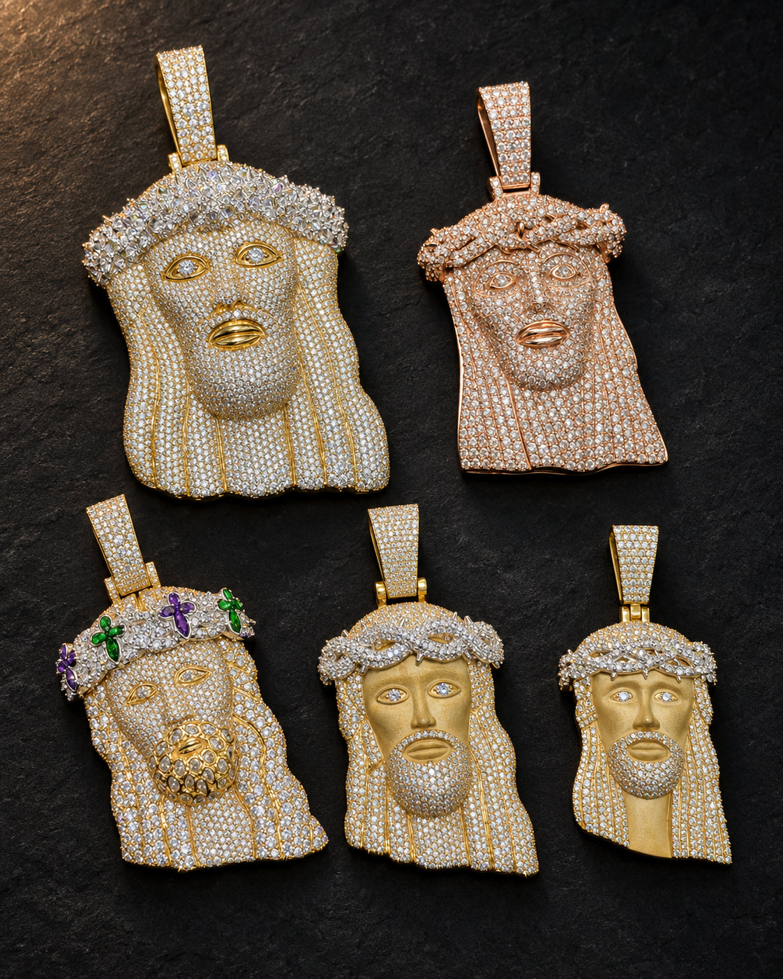 The Jesus Collection — natural diamond pendants in yellow and rose gold