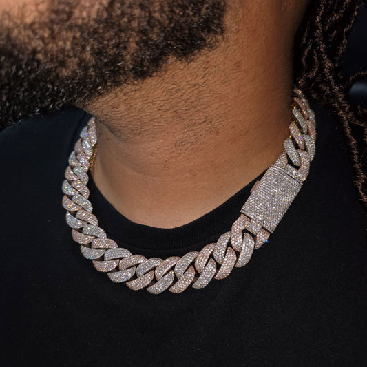 DIAMOND CUBAN LINK CHAIN 21MM FLOWER SETTING