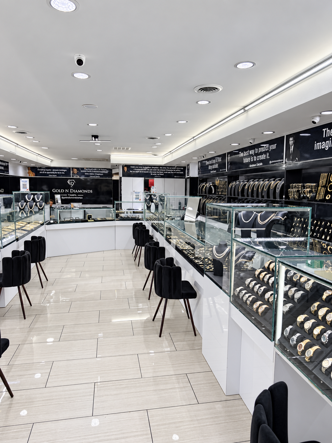 Jewelry and watch displays in the Tampa showroom
